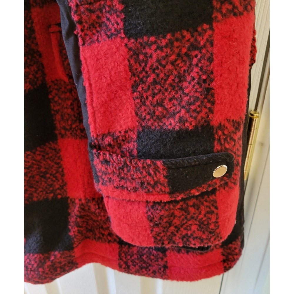 APT.9 Coat Size XL Red Black Plaid Winter Heavy Hooded Faux Fur Trim Mid‎ Length - Picture 6 of 13